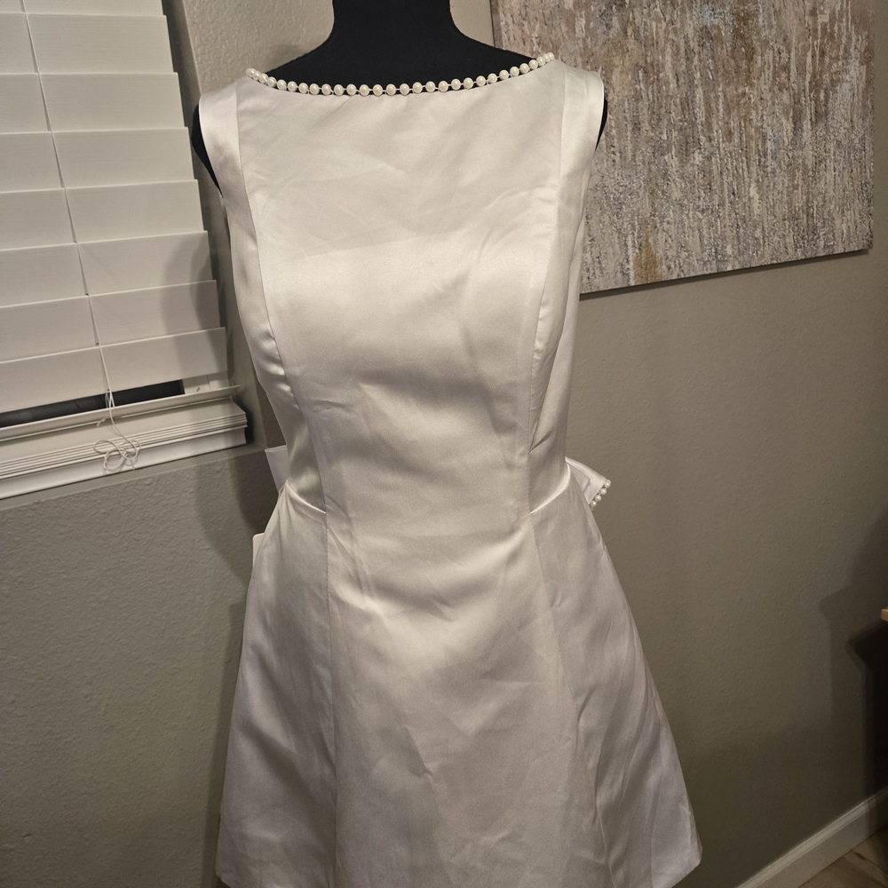 Pearl-Trim White Sleeveless A-Line Dress